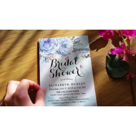 Convite Chá de panela Azul Aquarela Boho Folhas