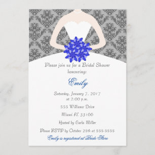 Convite Chá de panela Azul Cinza da Noiva do Damask