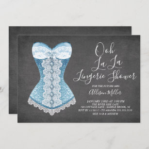 Convite Chá de panela azul da lingerie do espartilho