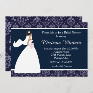 Convite Chá de panela Azul Damask Bride