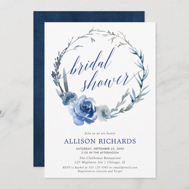 Convite Chá de panela azul de cor aquosa azul (Frente/Verso)