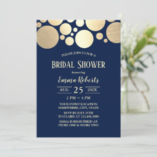 Convite Chá de panela azul de Marinho de Bolinhas Dourada