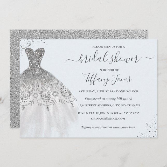 Convite Chá de panela Azul de Vestido de Casamento de Lata (Frente/Verso)