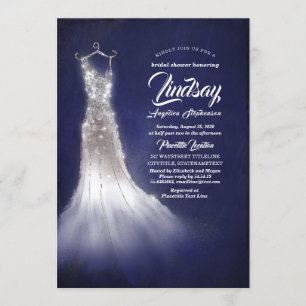 Convite Chá de panela Azul de Vestido Elegante