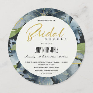 CONVITE CHÁ DE PANELA AZUL DOURADO FLORAL FLORAL DE COR DE