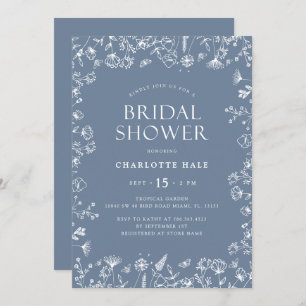 Convite Chá de panela Azul Dusty Botânico