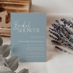 Convite Chá de panela Azul Dusty com Script Moderno Minim
