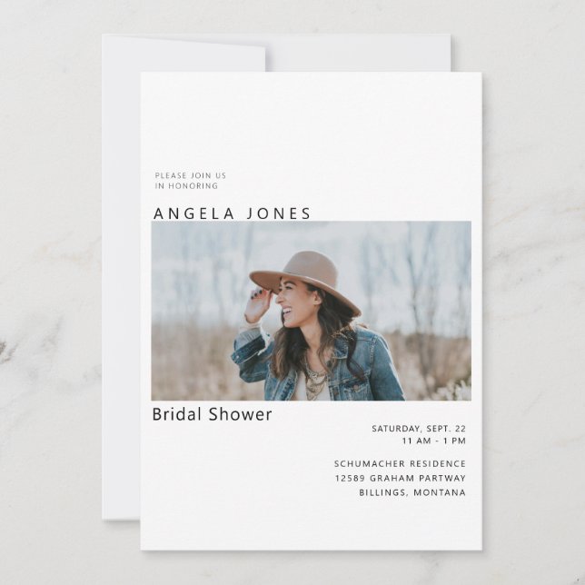 Convite Chá de panela Azul Dusty de Foto Noiva (Frente)