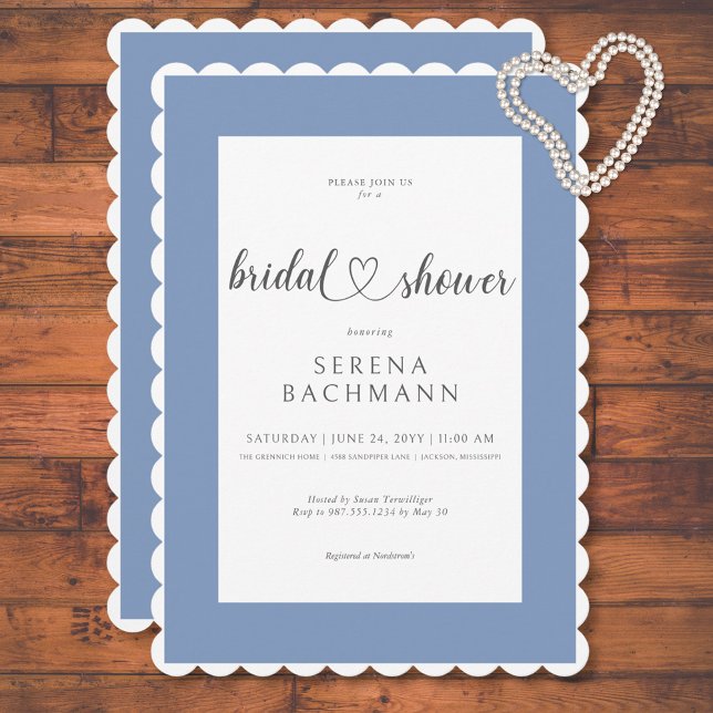 Convite Chá de panela Azul e Branco Romântico Moderno (Modern Romantic Blue & White Bridal Shower Invitation)