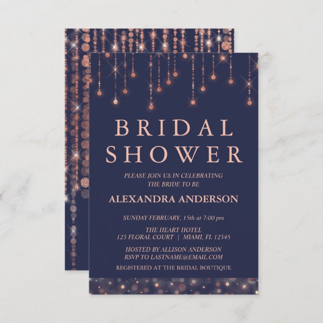 Convite Chá de panela azul e Rosa Dourado (Frente/Verso)