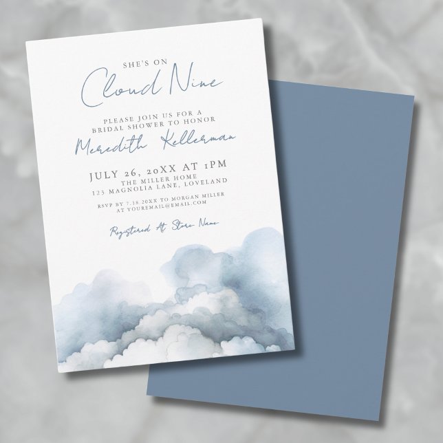 Convite Chá de panela Azul Elegante Cloud 9 (Elegant Simple Blue Bow Bridal Shower Invitation)
