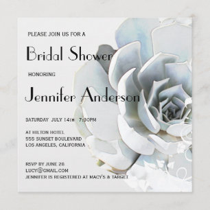 Convite Chá de panela azul elegante do Succulent das