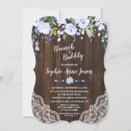 Convite Chá de panela azul Floral de Madeira Brunch e Bolh