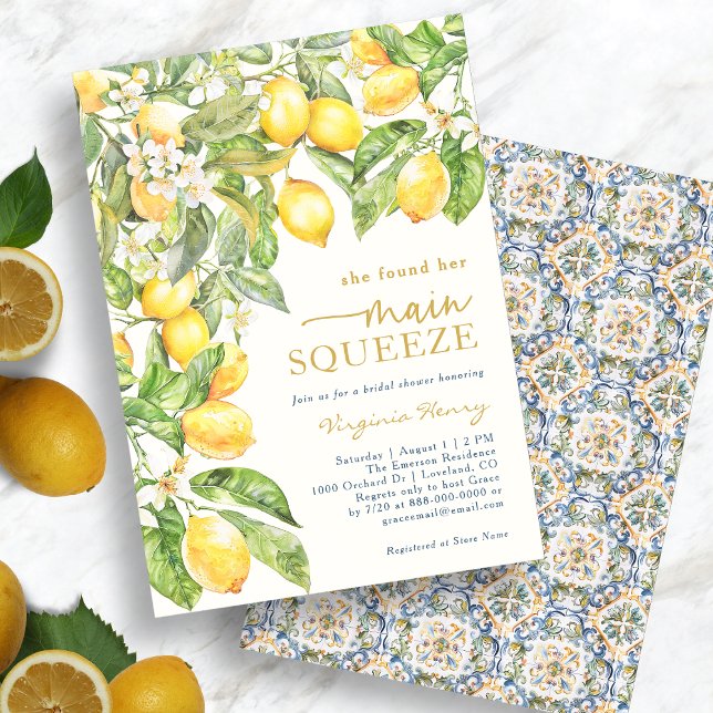 Convite Chá de panela Azul-Limão (Lemon Blue Bridal Shower Invitation
)