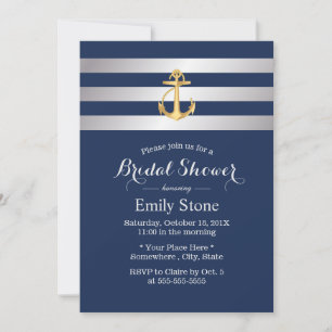 Convite Chá de panela Azul Marinho Âncora Dourado náuti