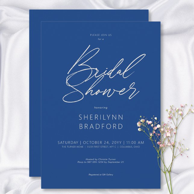 Convite Chá de panela azul mínimo moderno de Marselha (Modern Minimal Marseille Blue Bridal Shower Invitation)