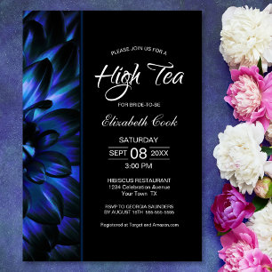 Convite Chá de panela Azul Negro Floral Alto-