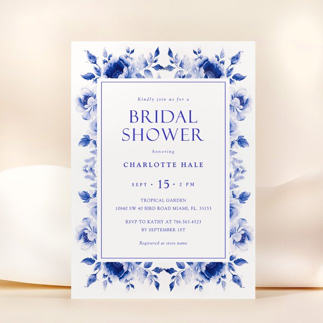 Convite Chá de panela Azul Real Floral (Criador carregado)