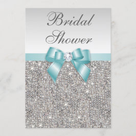Convite Chá de panela Azul Teal Sequins de Silver Falsos