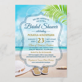 Convite Chá de panela Beach Wedding Hat Palm Leaf Seashell
