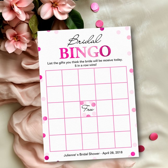 Convite Chá de panela Bingo | Jogo Magenta Confetti Rosa (Criador carregado)