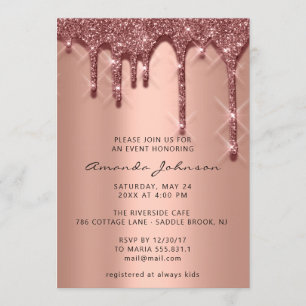 Convite Chá de panela Birthday 16th 3D Drips Rosa Dourado