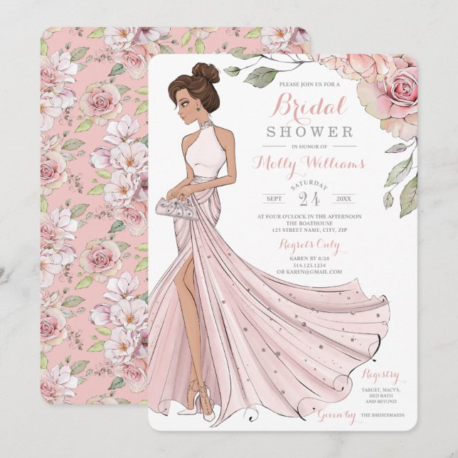 Convite Chá de panela Blingy Brunette Bride (Frente/Verso)