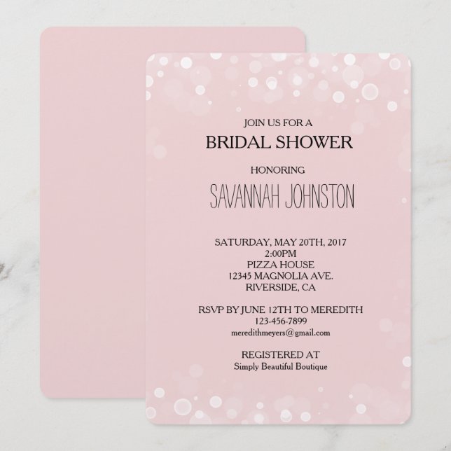 Convite Chá de panela Bloco de Confetti Branco Cor-de-Rosa (Frente/Verso)