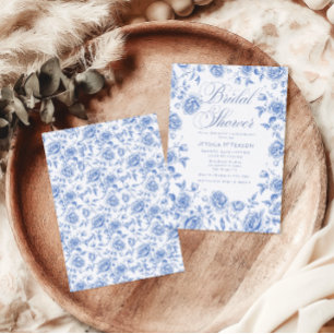 Convite Chá de panela Blu Floral Chinoiserie Elegante
