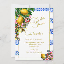 Convite Chá de panela Blue White Strike Lemons Floral