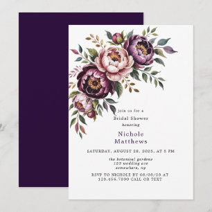 Convite Chá de panela Blush and Plum Peony Wreath