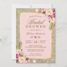 Chá de panela Blush Pink Floral Dourado Sparkles