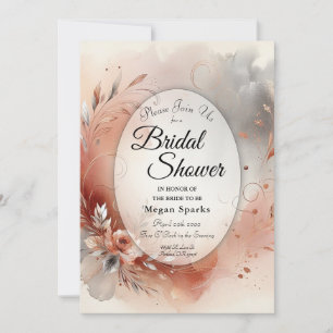 Convite Chá de panela Blushing Petals and Silver Swirls