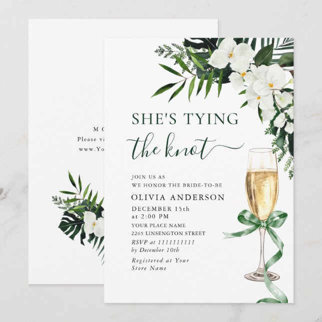 Convite Chá de panela Boêmia das Orquídeas Brancas Elegant (Frente/Verso)