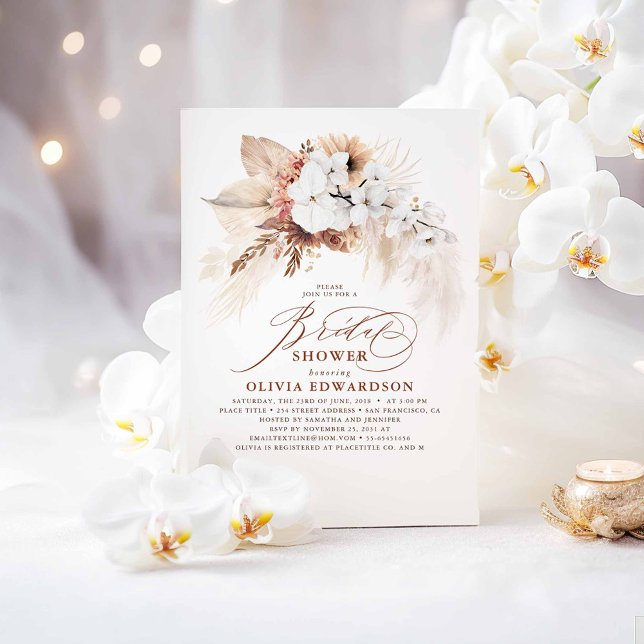 Convite Chá de panela Boho Botânico Floral Terracotta (Boho Terracotta Bridal Shower Invitations)