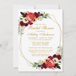 Convite Chá de panela Boho Burgundy Floral Invite G