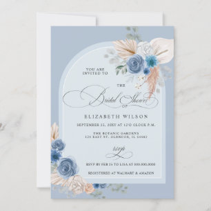 Convite Chá de panela Boho Dusty Pampas Azul