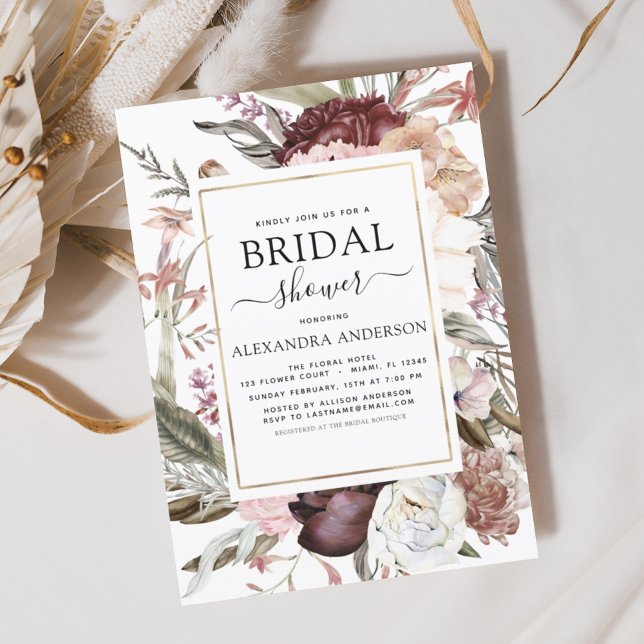 Convite Chá de panela Boho Dusty Pink Burgundy (Criador carregado)