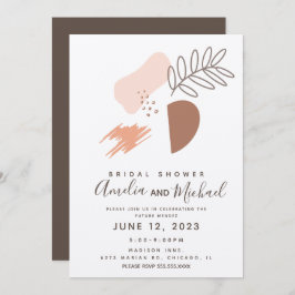 Convite Chá de panela Boho em Formas Botânicas Desenhadas 