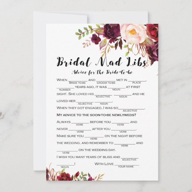 Convite Chá de panela Boho Floral Burgundy 5x7 (Frente)