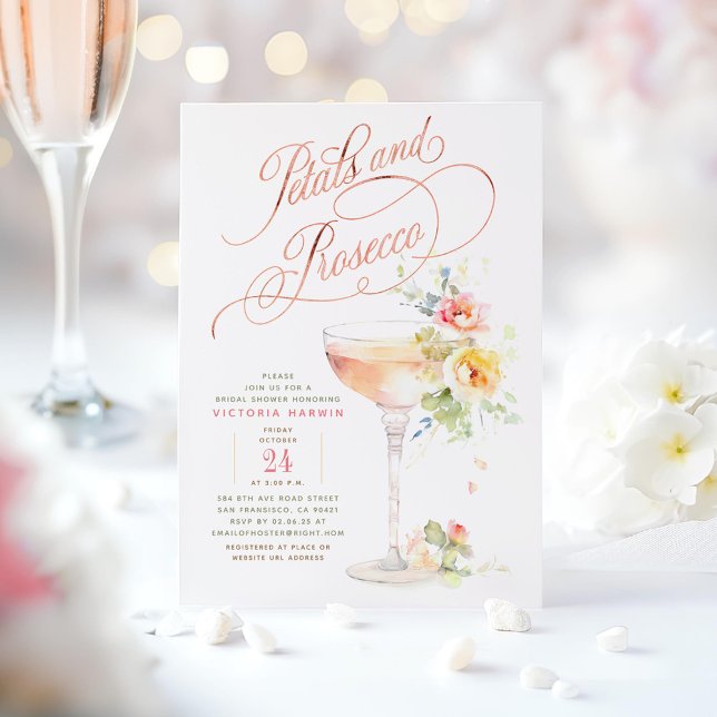 Convite Chá de panela Boho Floral e Prosecco (Modern Floral Bridal Shower Invitations)