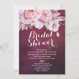 Convite Chá de panela Boho Floral Feenas Borgonha Vermelha