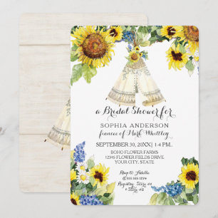 Convite Chá de panela BOHO Floral Teepee Sunflower Daisy