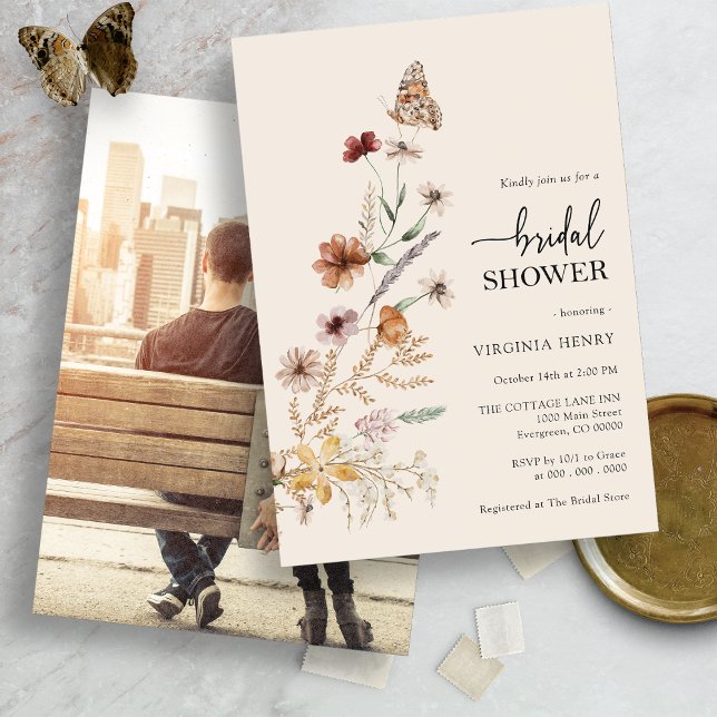 Convite Chá de panela Boho Photo (Boho Wildflower Photo Bridal Shower Invitation by Painted Paperie
)