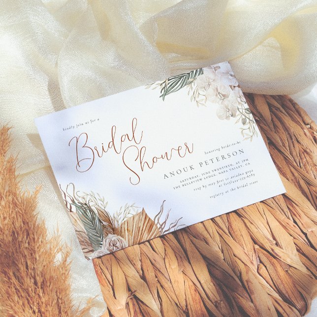 Convite Chá de panela Boho White Orchid & Pampas Grass (Criador carregado)