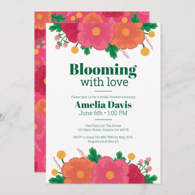 Convite Chá de panela Bold Blooms (Frente/Verso)