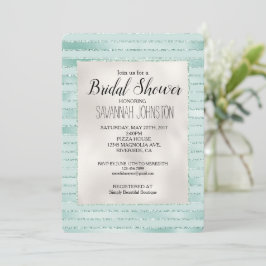 Convite Chá de panela bonito Aqua Mint Glitzy Stripes