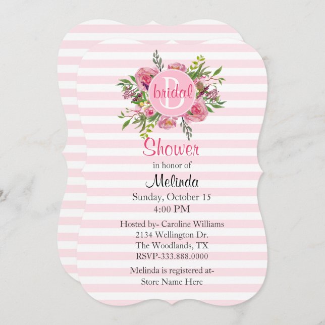 Convite Chá de panela bonito com risca rosa (Frente/Verso)