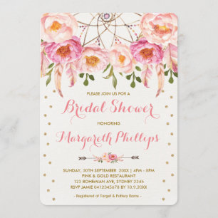 Convite Chá de panela Bonito de Boho Dreamcatcher Rosa e D