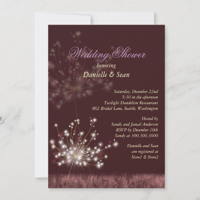 Convite Chá de panela Bonito de Dandelions Burgundy (Frente)